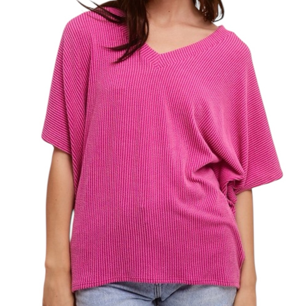 Women’s Pink Ribbed V-Neck Top